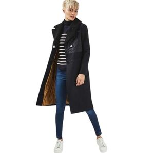 Topshop - Long Black Wool Blend Coat with Borg Collar - 2 - LN